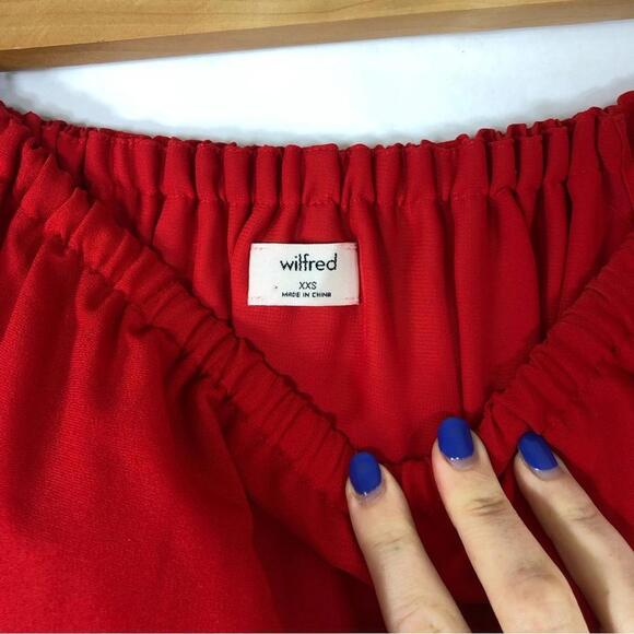 Aritzia Wilfred Neuchatel Off  Shoulder Ruffle Dress Red Mini Dress - XXS - Picture 8 of 9